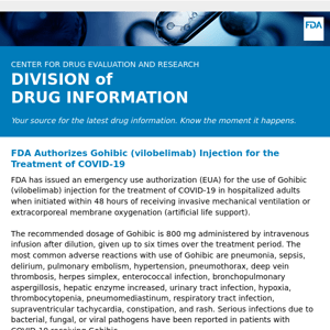 FDA Authorizes Gohibic (vilobelimab) Injection for the Treatment of COVID-19 – Drug Information Update
