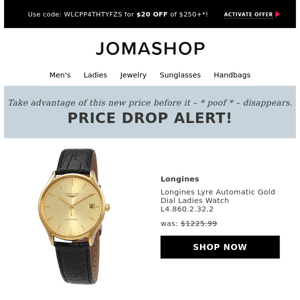 💲 Price drop! The Longines Lyre Automatic Gold Dial Ladies Watch L4.860.2.32.2 is now on sale… 💲