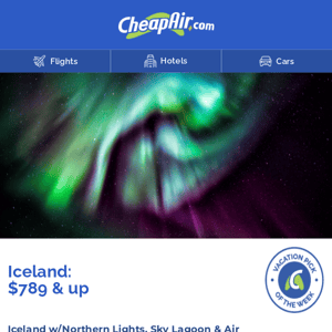 Tour of Iceland includes Northern Lights, Sky Lagoon & Airfare from $789+