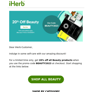 20% off all Beauty products at iHerb 🤩