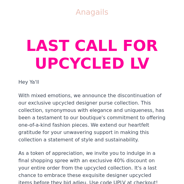 Copy of Upcycled LV collection is being DISCONTINUED