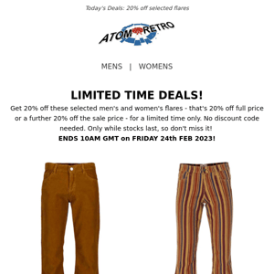 20% off: 12 Flares & Bellbottoms - Limited Time Only!