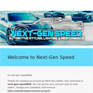 Your Next-Gen Speed account has been created!