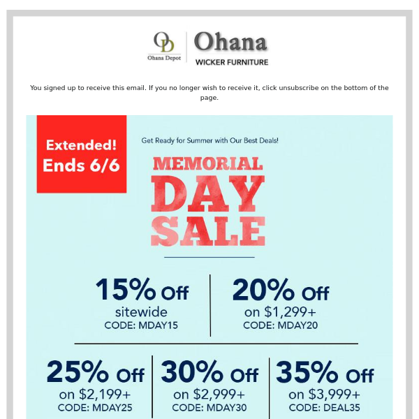 Memorial Day Sale Extended - Now Ends 6/6!