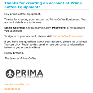 Thanks for registering at Prima Coffee Equipment
