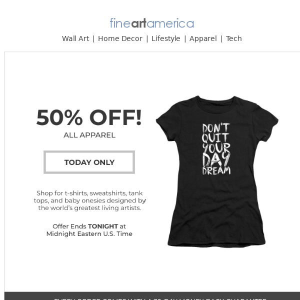 50% Off All Apparel - Today Only!