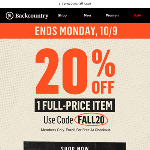 Grab Your 20% Off on Full-Price Item at Backcountry.com! 🏔️