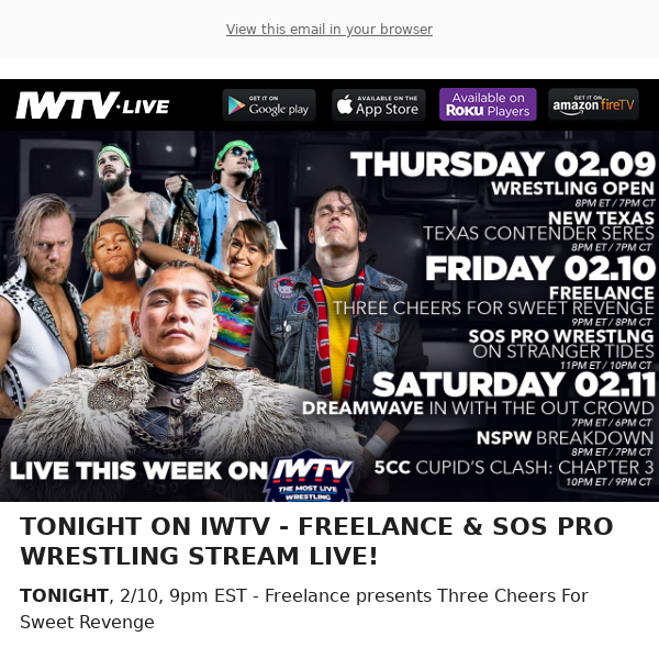 TONIGHT LIVE ON IWTV - Freelance & SOS Pro Wrestling