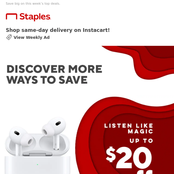 Dårlig faktor jage milits Up to $20 off AirPods — upgrade today! - Staples