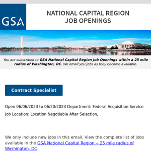 New/Current Job Opportunities in the GSA National Capital Region