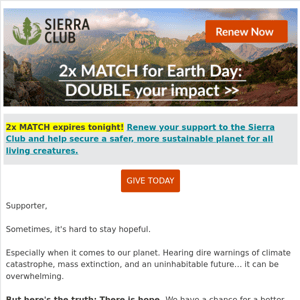 You x 2 = Hope on Earth Day