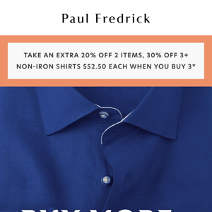 Back by popular demand: non-iron shirts on sale.