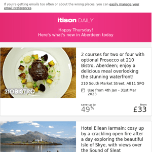 210 Bistro dining; Hotel Eilean Iarmain, Isle of Skye; DogTap chicken & beer; Grand Central Glasgow stay, and 12 other deals