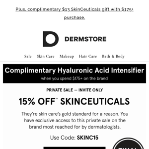 VIP ALERT: 15% off SkinCeuticals ends TONIGHT