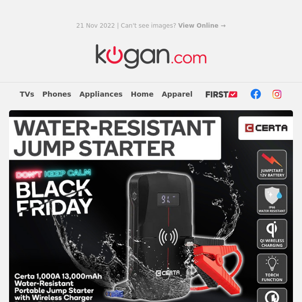 Black Friday: Water-Resistant Portable Jump Starter - Just $79.99!