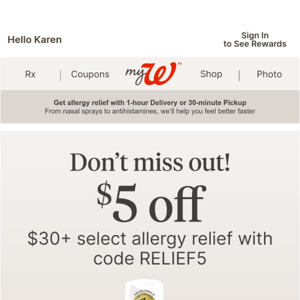 Come back and breathe easy with $5 off allergy relief