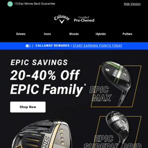 Final Hours: 20-40% Off Epic Family + 25% Off Putters