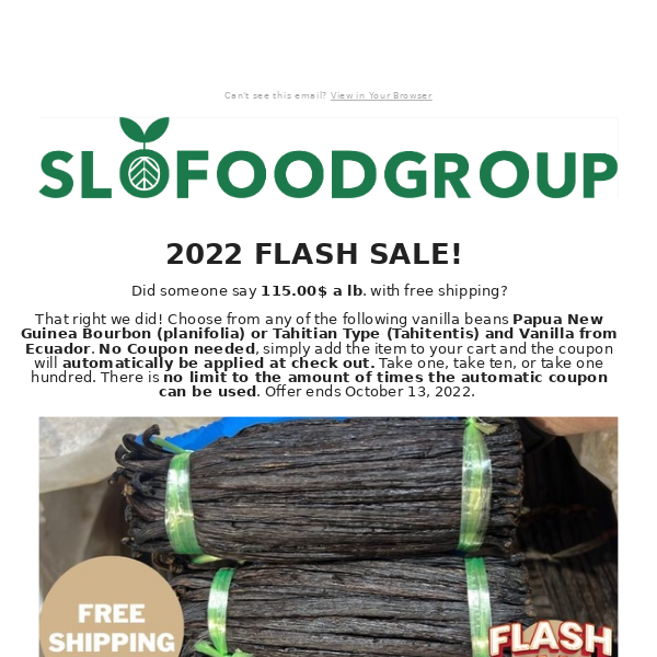 2022 FLASH VANILLA SALE - 115.00$ a LB