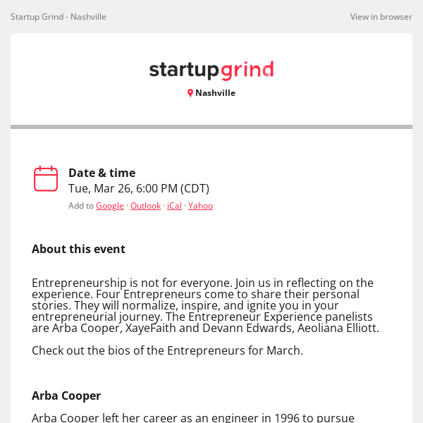 Startup Grind, join us for Entrepreneur Experience