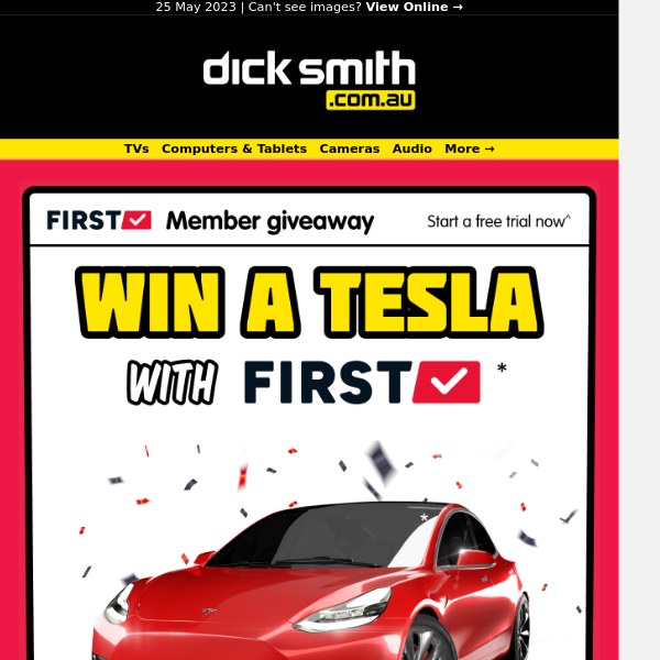 Hey, You could win a Tesla with FIRST!
