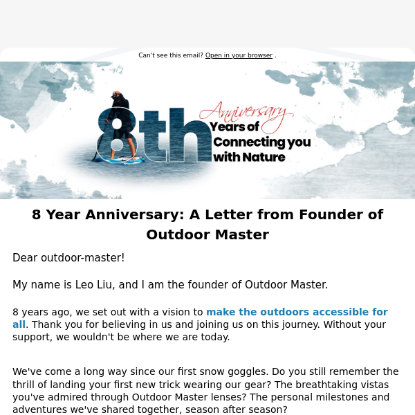 A Letter from Founder of Outdoor Master