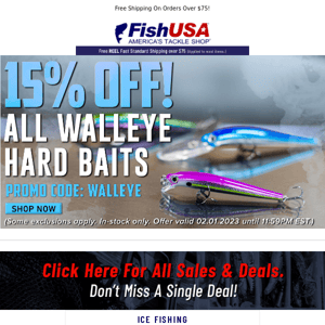 15% Off All Walleye Hard Baits Tonight Only!