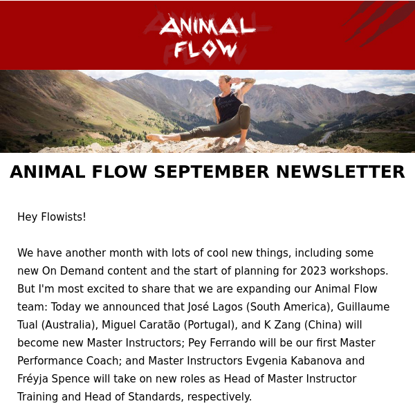 Animal Flow September Newsletter