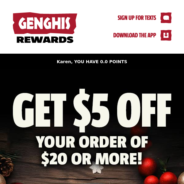 Sleigh Your Hunger with $5 OFF, Genghis Grill!🛷🥡😋