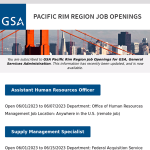 New/Current Job Opportunities in the GSA Pacific Rim Region