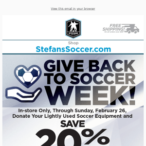 💙⚽ Save 20% In-Store with an Equipment Donation - Give Back this Week!
