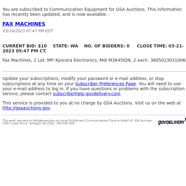 GSA Auctions Communication Equipment Update