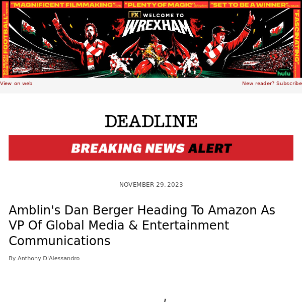 Amblin's Dan Berger Heading To Amazon As VP Of Global Media and Entertainment Communications