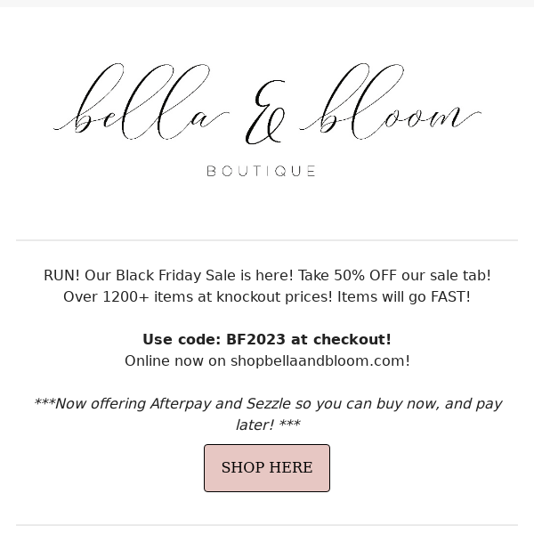 BLACK FRIDAY IS HERE! 50% OFF SALE TAB!