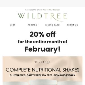 20% off Wildtree Shakes