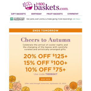 Enjoy the first day of fall and save up to 20%.