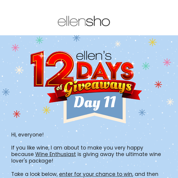 Day 11 of Ellen's 12 Days is HERE! Enter the Wine Enthusiast Giveaway today!