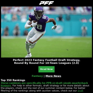 Fantasy Top 350 Rankings, Dynasty Rebuilders, PFF College 50