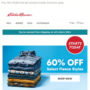 STARTS TODAY! 60% Off Select Fleece Styles