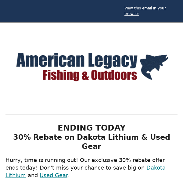 ENDING TODAY: 30% Rebate on Used Gear & Dakota Lithium