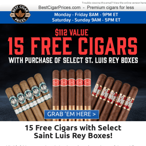 👑 15 Free Cigars with Select Saint Luis Rey Boxes 👑