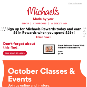 RSVP soon! 🗓️ October classes and events are here.