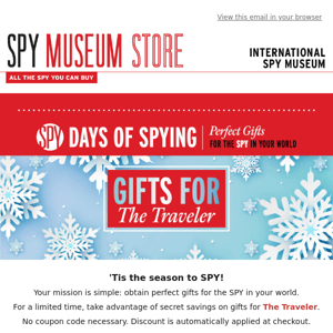 Days of Spying: Gifts for The Traveler 🌍✈️⛺