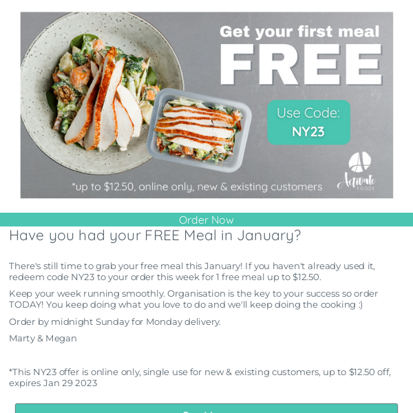 Don't miss out on your FREE meal in January!