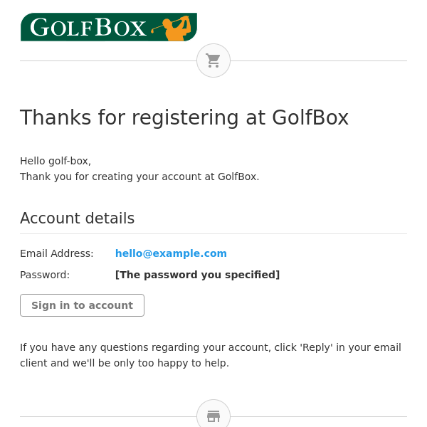 Thanks for Registering at GolfBox