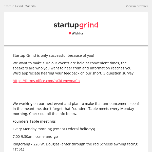 Startup Grind Wichita Wants Your Feedback!
