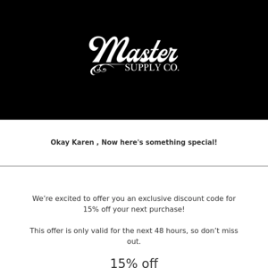 Master Supply Co  Limited Time Offer: 15% Off Discount Code Inside!