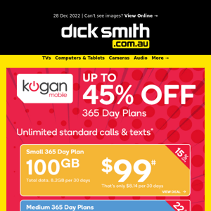 Up To 45% OFF on Kogan Mobile's 365 Day Plans