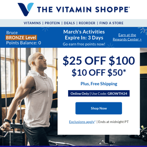 The Vitamin Shoppe: GROWTH24 saves you up to $25!