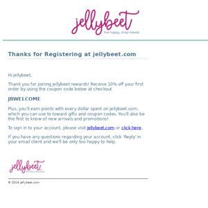 Thanks for Registering at jellybeet.com