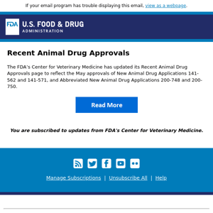 Recent Animal Drug Approvals